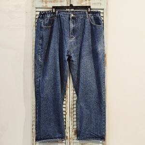 WEIFUJIA RELAXED STRAIGHT JEANS Mens 2XL Med/Dark Wash Stretch Casual Denim EUC